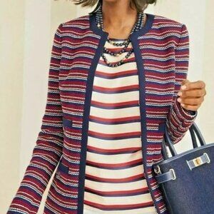 Talbots Petites Red White Blue Stripe Boucle Blazer Jacket NWT